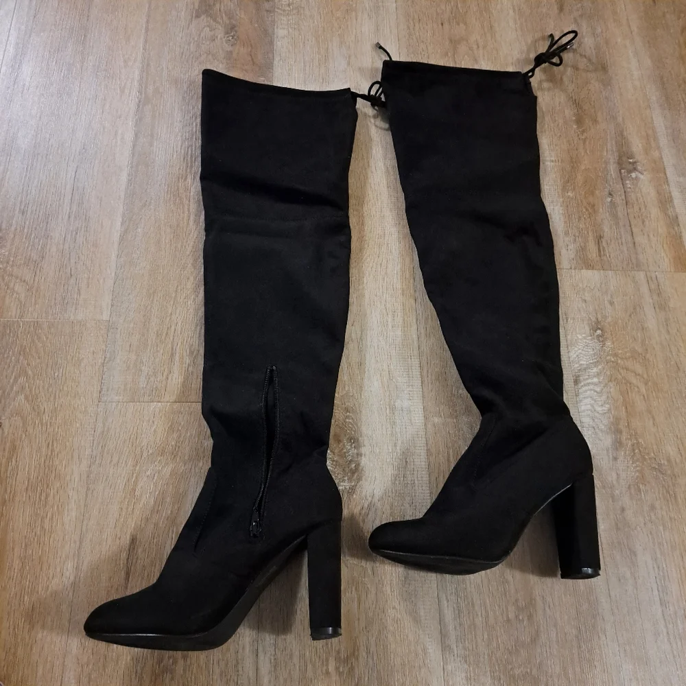 Fashion Nova Black Over The Knee-High Suede Heeled Boots Women's Size 9